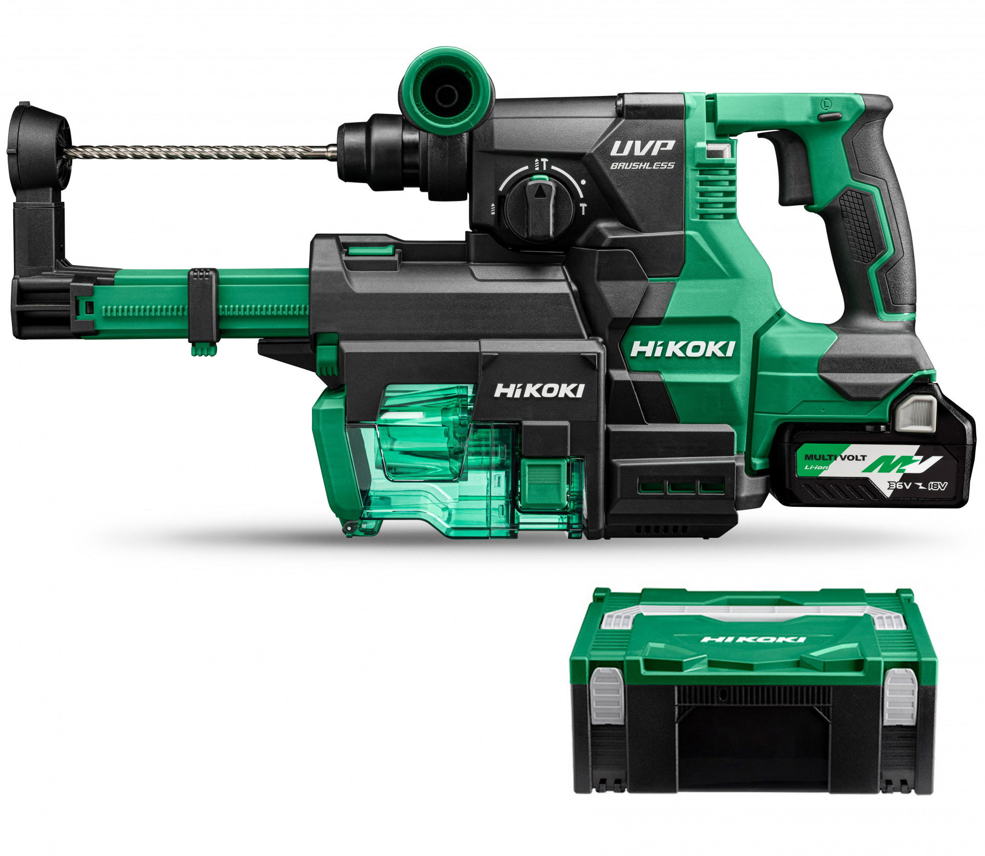 HiKoki DH3628DA-WEZ MULTI VOLT akkus SDS-plus fúró-vésőkalapács porelszívóval (2 x BSL36A18 MULTI VOLT Li-ion akkuval, Hitbox kofferben) termék fő termékképe